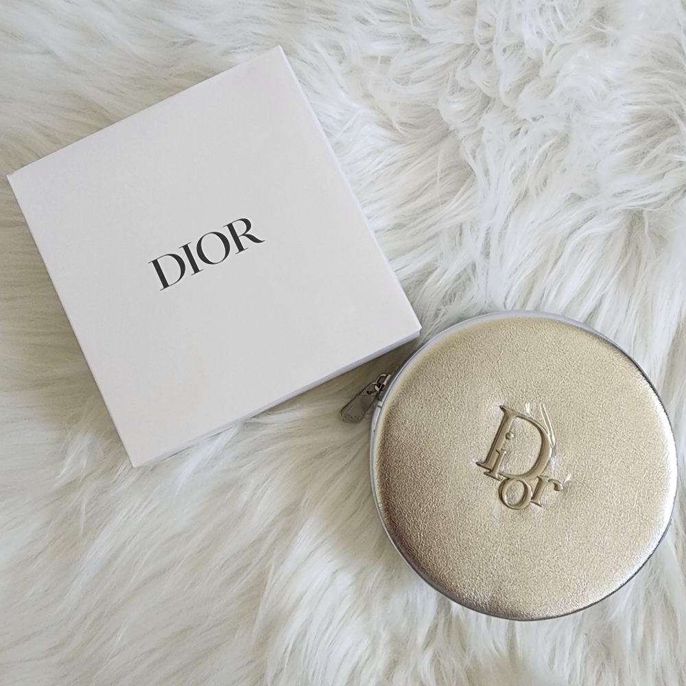 Dior Metallic Silver Round Vanity Pouch